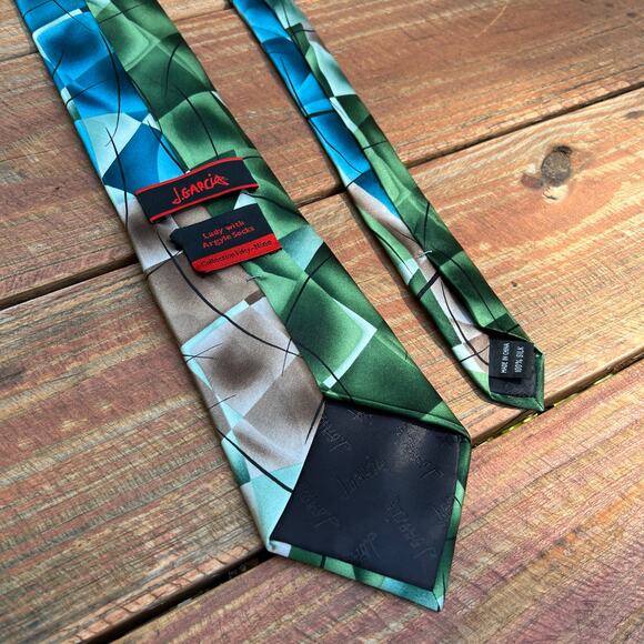 J Garcia Silk Tie Lady With Argyle Socks Collection 59 Green Blue Brown Abstract - Picture 4 of 13